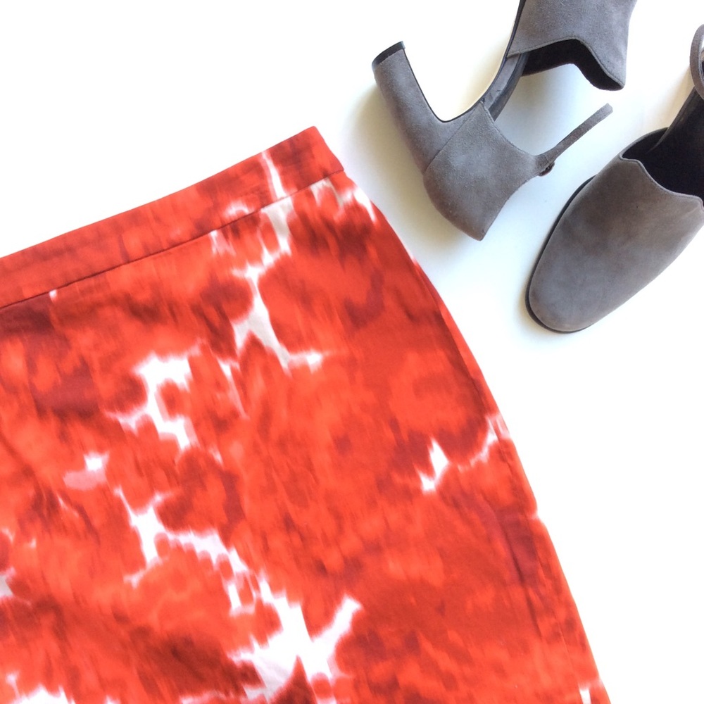 J. Crew Red and White Tie-Dye Pencil Skirt